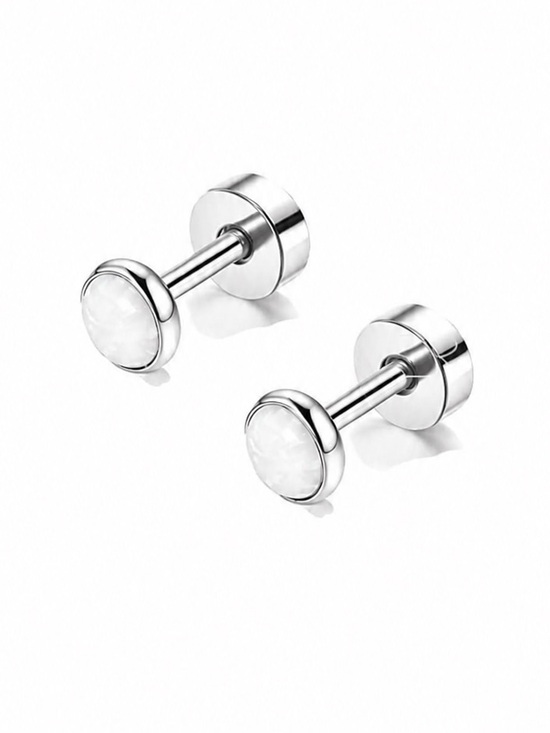 MoonFlowerBtq Jewelry - White Opal Flat Back Stud Earrings Stainless Steel 20G 3mm